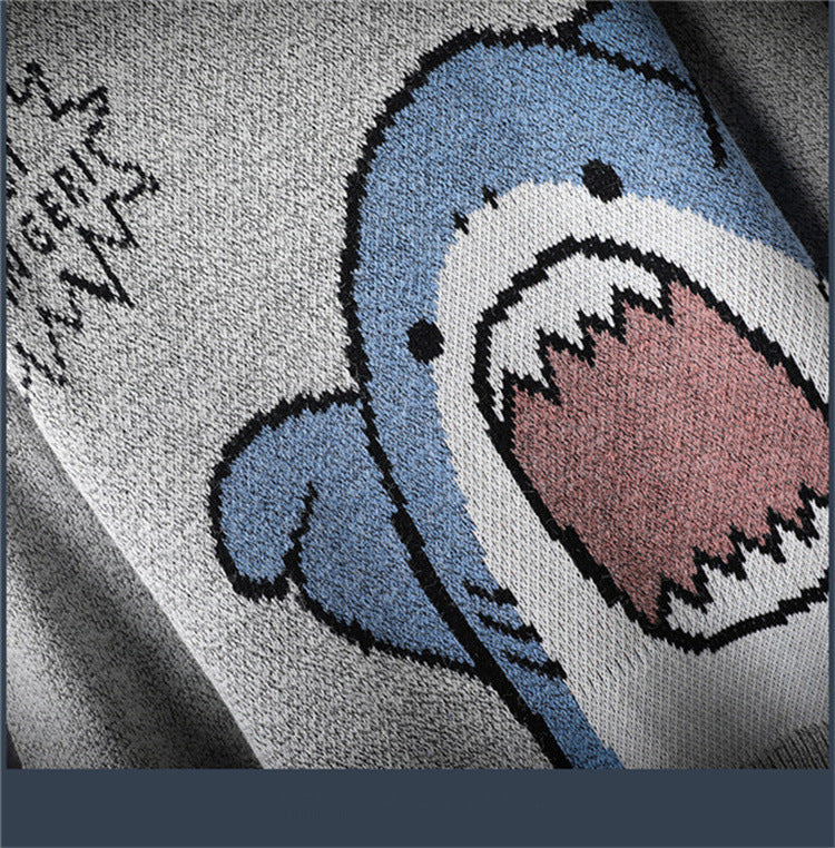 Spot Male Youth Loose Casual Cartoon Shark Knitted Bottoming Shirt Sweater - myETYN