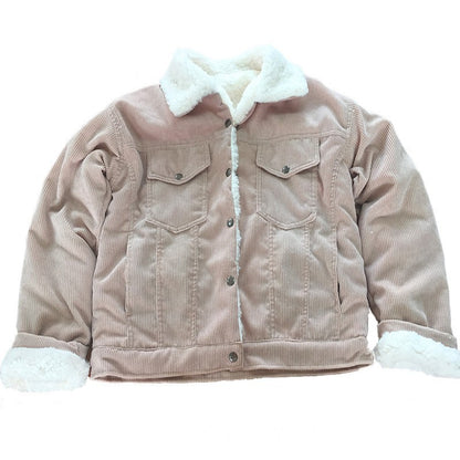 Corduroy lambskin padded jacket long