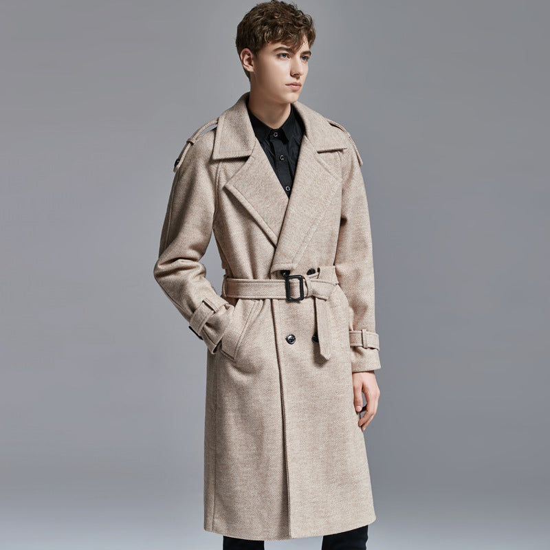 Above-knee Herringbone Coat For Men - myETYN