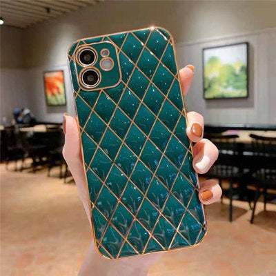 Electroplated Lambskin Phone Case Diamond Grid