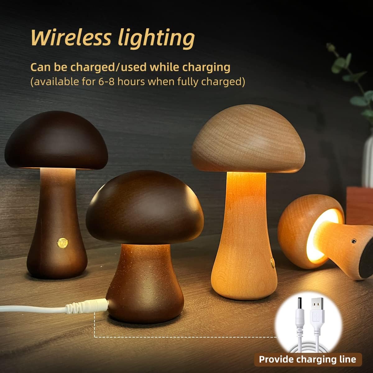 INS Wooden Cute Mushroom LED Night Light With Touch Switch Bedside Table Lamp For Bedroom Childrens Room Sleeping Night Lamps Home Decor - myETYN