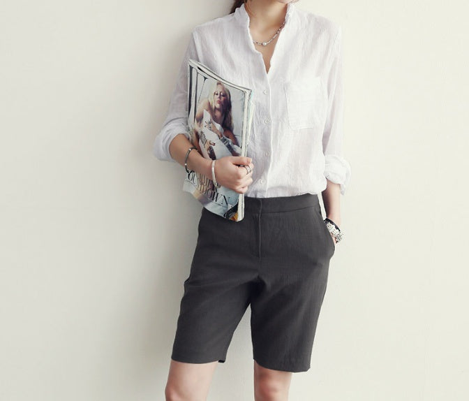 Long-sleeved cotton and linen shirt Slim linen literary loose thin shirt