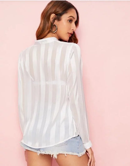 See-through tops striped shirts for sun protection