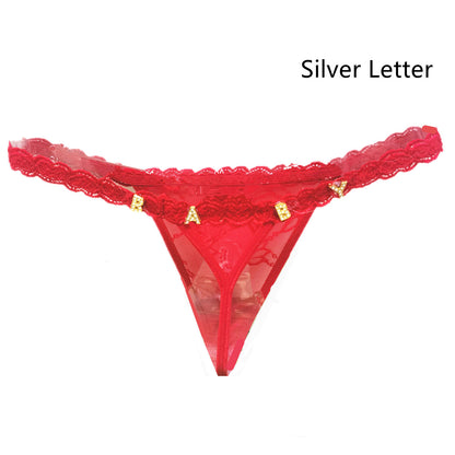 Women's Lace Transparent Rhinestone Letter Shorts - myETYN