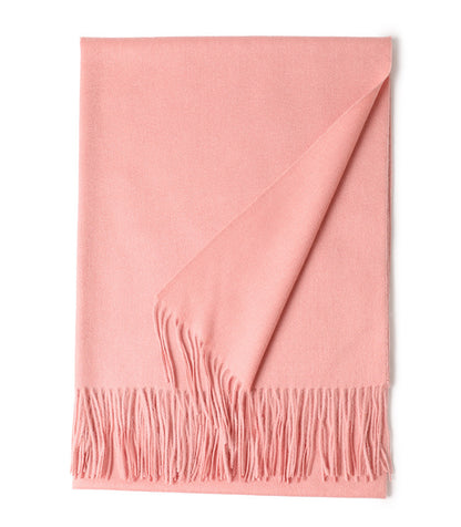 Women’s Solid Color Wool Tassel Scarf – Thick, Warm, Elegant Accessory
