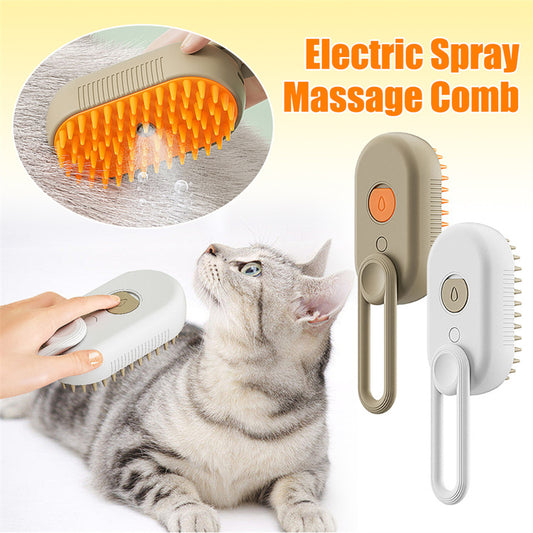 3-in-1 Electric Steam Brush for Pets - Grooming, Massage, Hair Removal