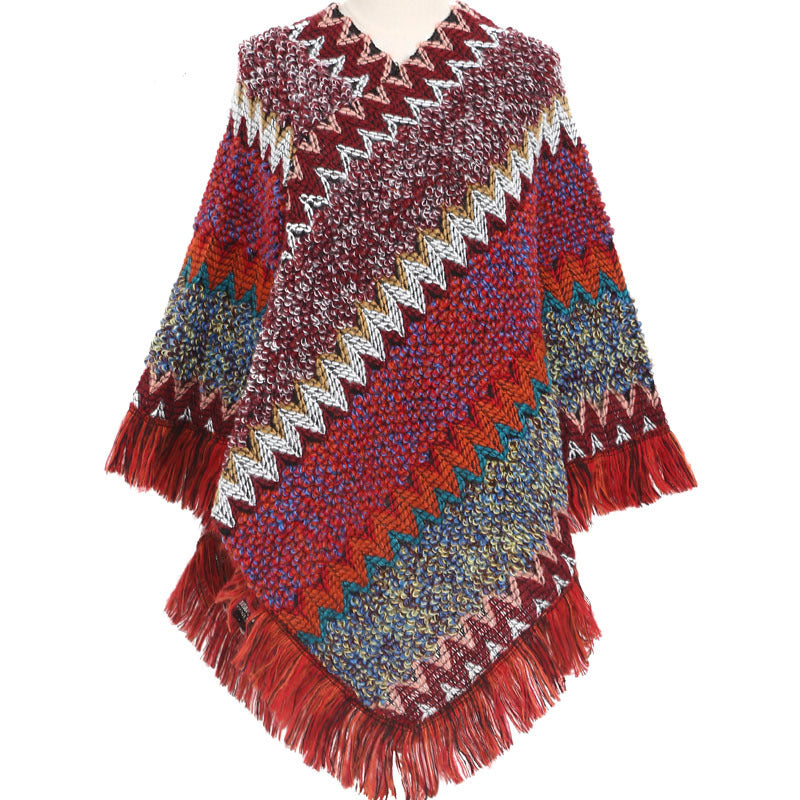 Warm Autumn And Winter Colorful Ethnic Style Pullover Cloak Women - myETYN