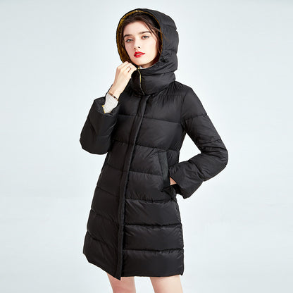 Stand collar hooded white duck down jacket
