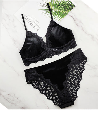 Gold Velvet Retro Bra Set