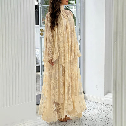 Vietnamese-Style Embroidered Heavy-Duty Long-Sleeve Loose Ruffle Dress
