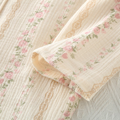 Floral Striped Long Sleeve Cotton Homewear Set for Women