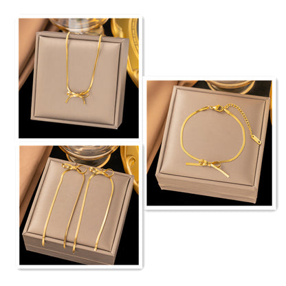 Gold Plated Stainless Steel Snake Chain Necklace with Bowknot Charm - Trendy Choker for Women