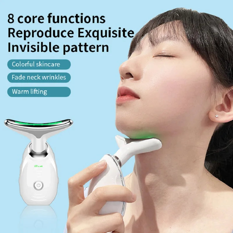 Neck Face Beauty Device Colorful LED Photon Therapy Skin Tighten Reduce Double Chin Anti Wrinkle Remove Lifting Massager - myETYN