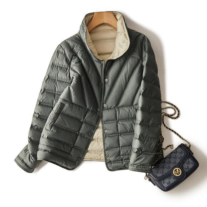 Double-sided Wearable Adhesive Stand Collar Single-breasted White Duck Short Down Jacket Coat