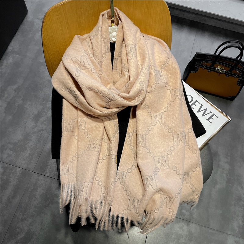 Letter Rhombus Plaid Cashmere Brown Scarf - myETYN