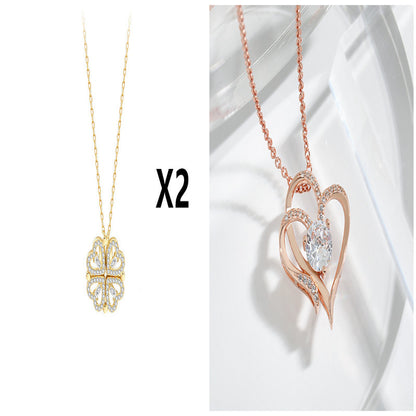 Explosive Style Detachable Deformed Four-leaf Clover Necklace For Women A Multi-wearing Zircon Small Love Short Clavicle Chain