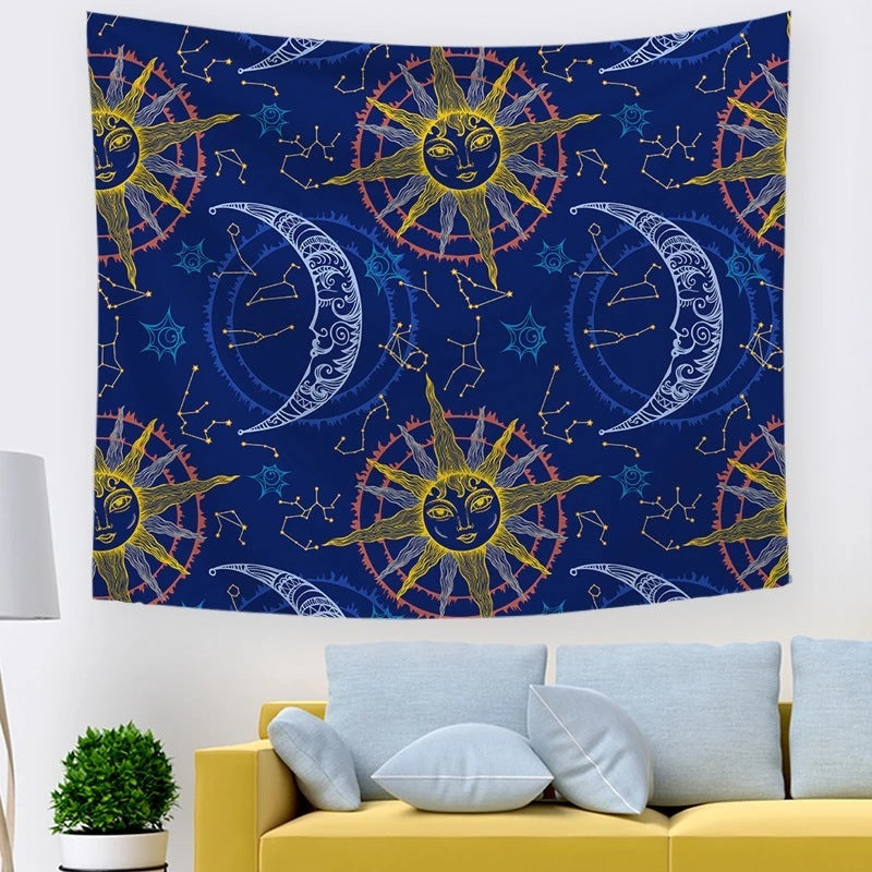 Sun And Moon Tapestry Black And White Burning Sun With Stars Tapestry Psychedelic Wall Tapestry Indian Tapestry For Room decor