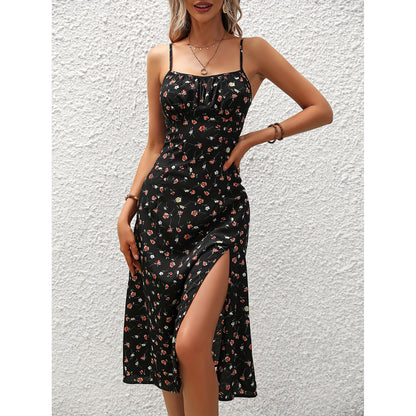 Women's Summer Polka Dot Slit Suspender Dress - Sexy Long Dress