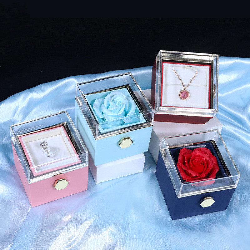 Rotating Soap Flower Rose Gift Box Creative Rotating Rose Jewelry Packaging Box Valentine's Day Gift For Women - myETYN