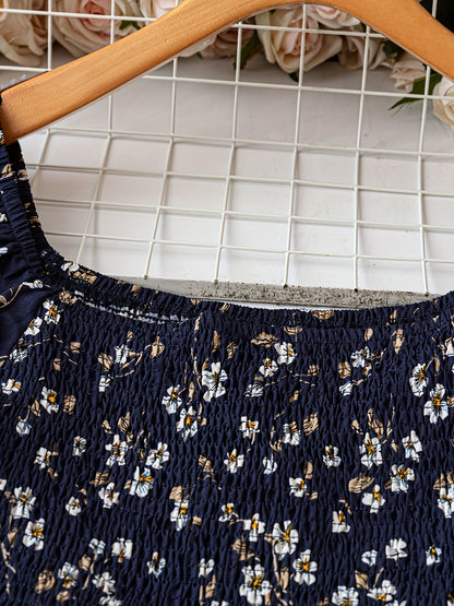 Women's Plus Size Elegant Floral Print Blouse - Summer Square Neck Short Sleeve Waist-Cinched Top For Work & Vacation