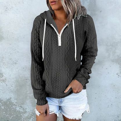 Twist Texture Design Hoodie Drawstring Sweatshirt Fashion Women Daily Clothing - myETYN