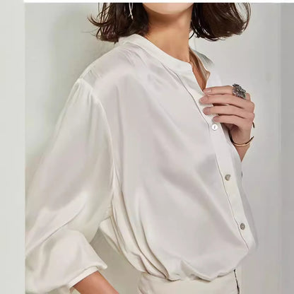 French Simplicity Loose And Lazy Style Silk Shirt For Women Autumn