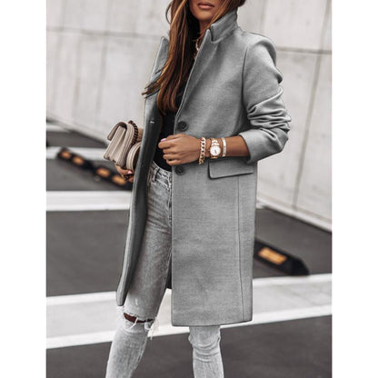 Simplicity Long Sleeve Button Woolen Coat Overcoat