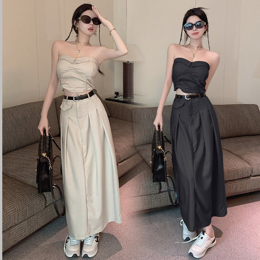 Women's Design Sense Slimming High Waist With Belt Long Skirt Tube Top Two-piece Set