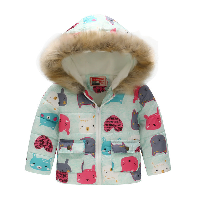 Boys and Girls Printed Hooded Children's Warm Cotton Jacket Thickened