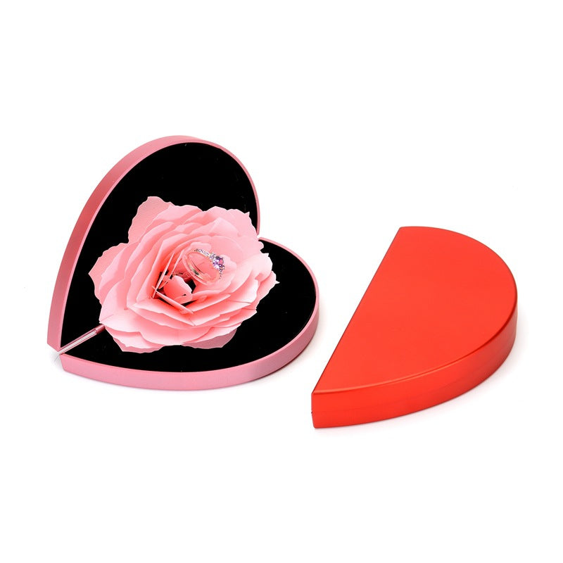 3D Love Box Heart-shaped Rose Flower Rotating Ring Box Valentines Day Gift - myETYN