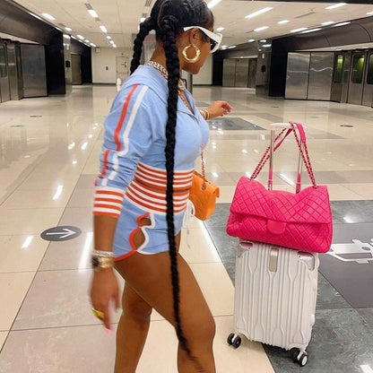 Contrast Sport Zip Cardigan Top Two Piece Sports Style Suit