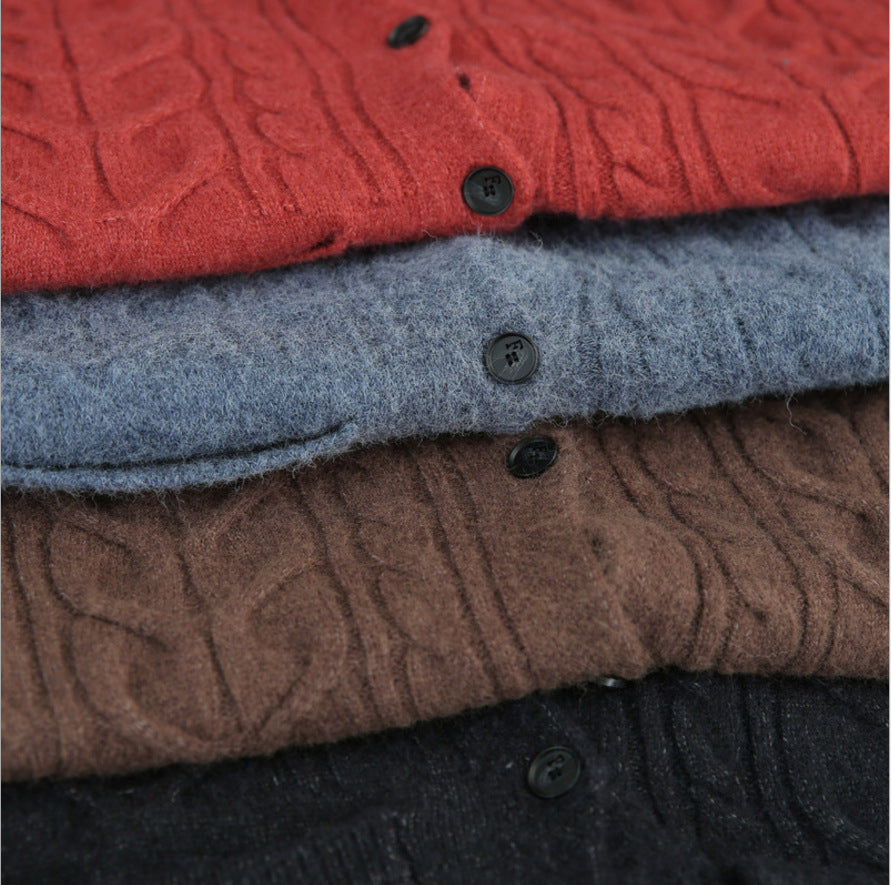 Women’s Long-Sleeved Single-Breasted Cardigan Sweater – Vintage Loose Fit Knitwear