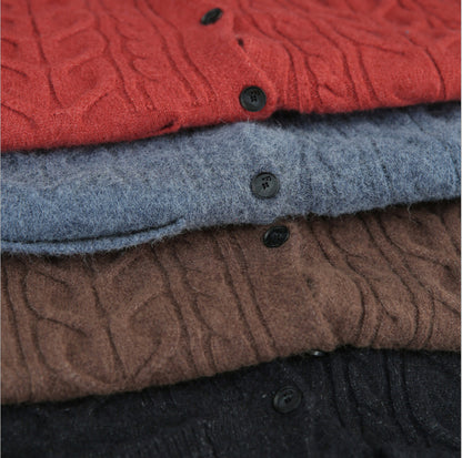 Women’s Long-Sleeved Single-Breasted Cardigan Sweater – Vintage Loose Fit Knitwear