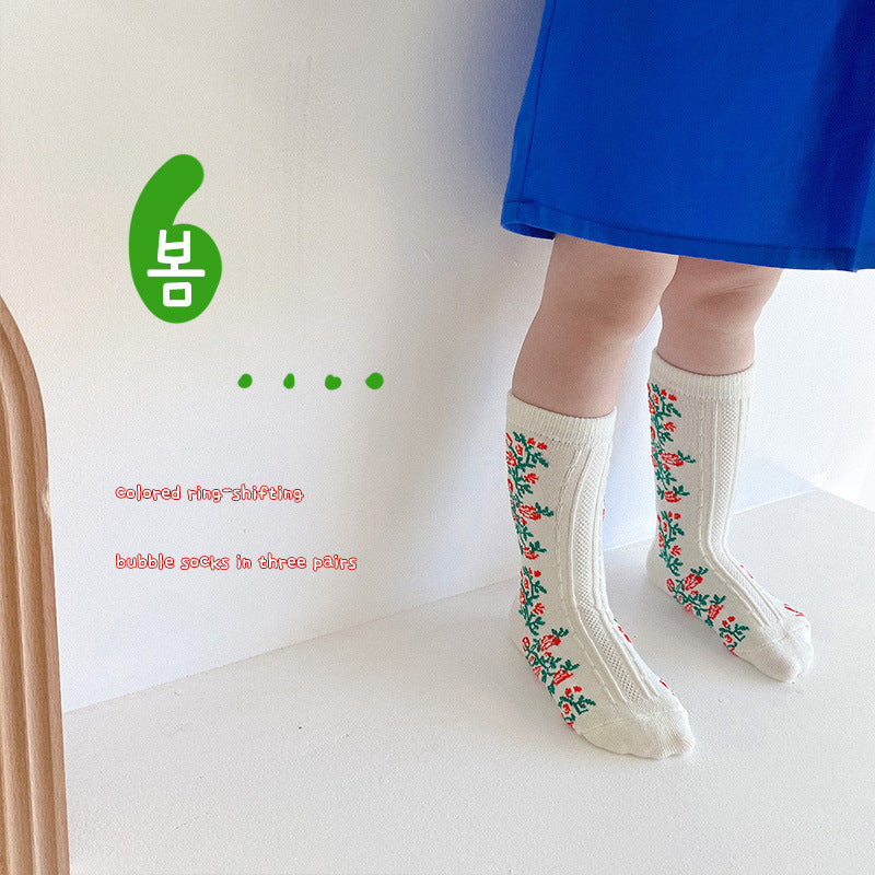 Z318 Children's Socks Wholesale Only One New Plain All-match Floral Socks Loose Cotton Socks For Girls