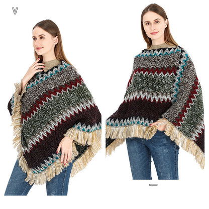 Warm Autumn And Winter Colorful Ethnic Style Pullover Cloak Women - myETYN