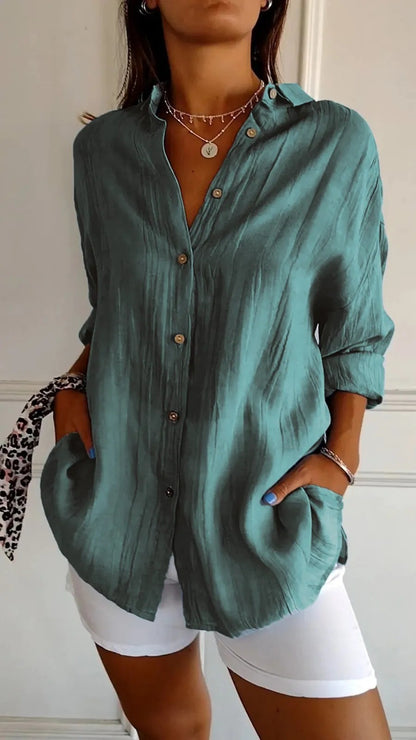 Popular Spring And Summer New Women's Loose Open Button Shirt Solid Color Top