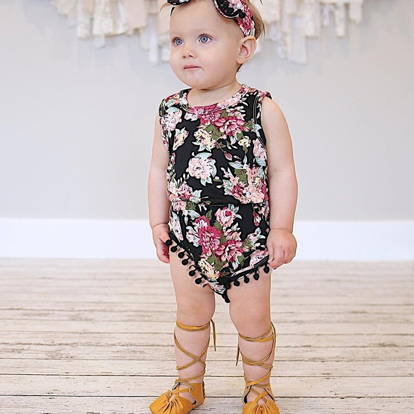 Floral Sunsuit Romper + Headband 2pc set