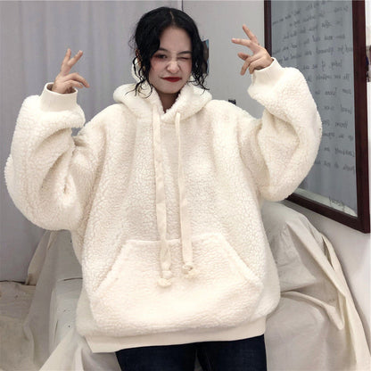 Hooded Plus Fleece Sweater Version Imitation Lambskin