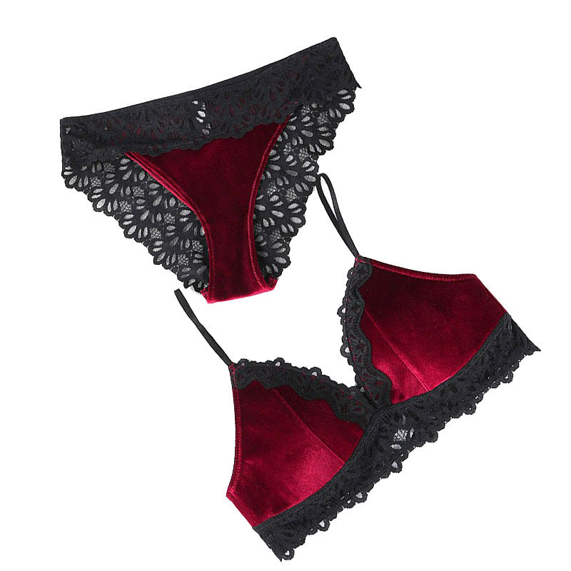 Gold Velvet Retro Bra Set