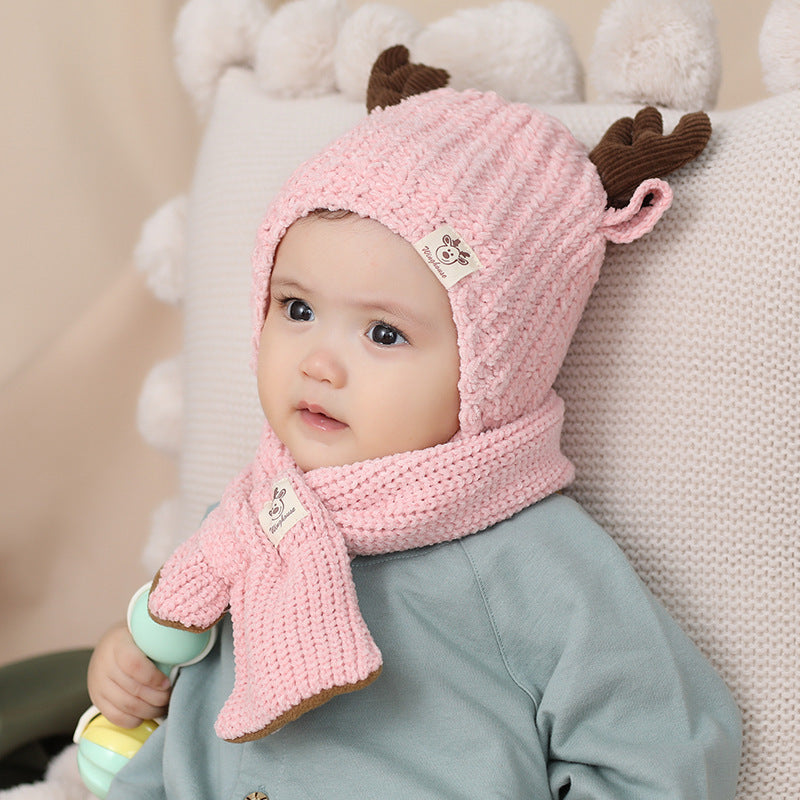 Infant plus cotton fawn hat and scarf set