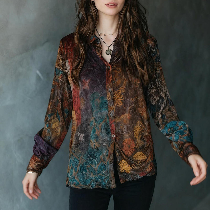 Women’s Retro Boho Floral Button-Down Blouse – Vintage Charm, Effortless Style