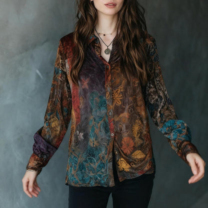 Women’s Retro Boho Floral Button-Down Blouse – Vintage Charm, Effortless Style