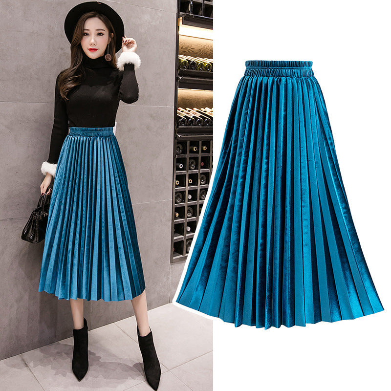 Pleated skirt mid-length a-line skirt