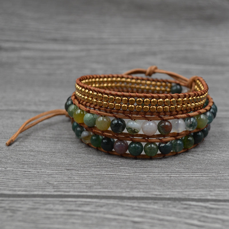 Retro Multilayer Indian Stone Beads Hand-woven Female Bracelet