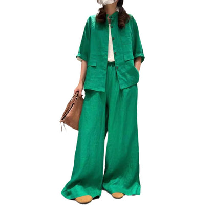 Women's Linen Co-Ord Set | Half Sleeve Shirt & Wide-Leg Pants