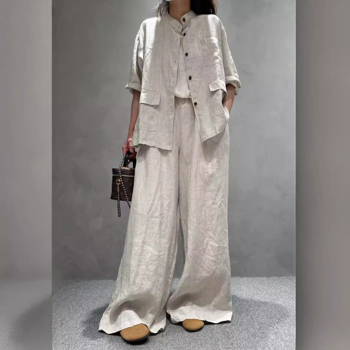 Women's Linen Co-Ord Set | Half Sleeve Shirt & Wide-Leg Pants