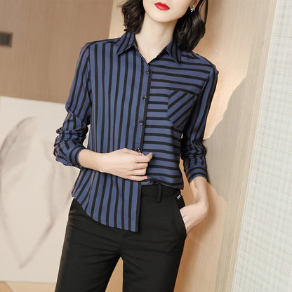 New Striped Chiffon Shirts Ladies Shirts Professional Wear Western Style