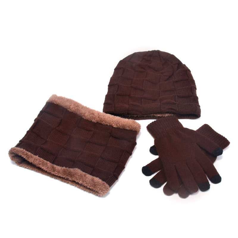 Hat Scarf Gloves Three-piece Suit Plus Velvet Knitted Outdoor Warmth - myETYN