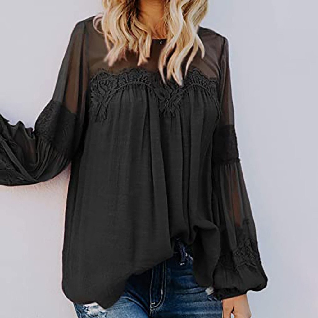 Women's shirts European and American new solid color lace