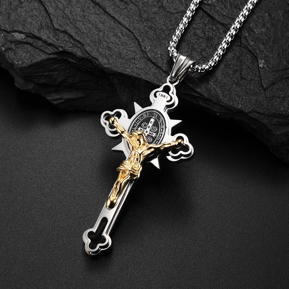 Stainless Steel Cross Necklace Retro Trend Three-dimensional